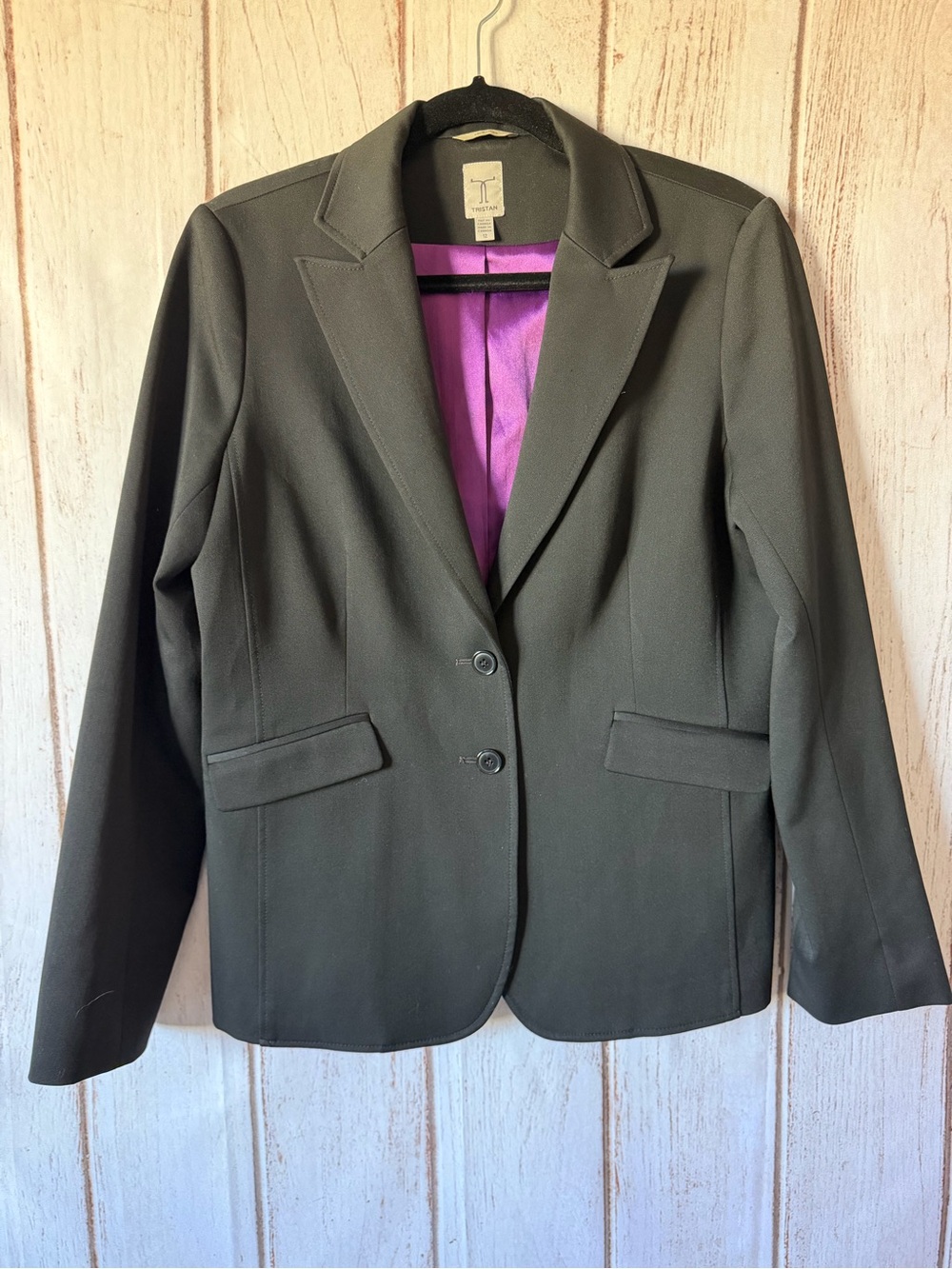 Tristan Black Blazer Size 12 Women's Suit Jacket Purple Lining Professional